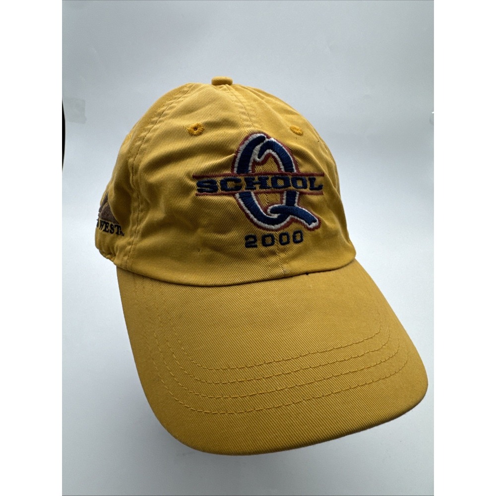 Y2k Ahead Vintage PGA West Golf Hat Yellow mustard Strap Back 2000 Dad Q School